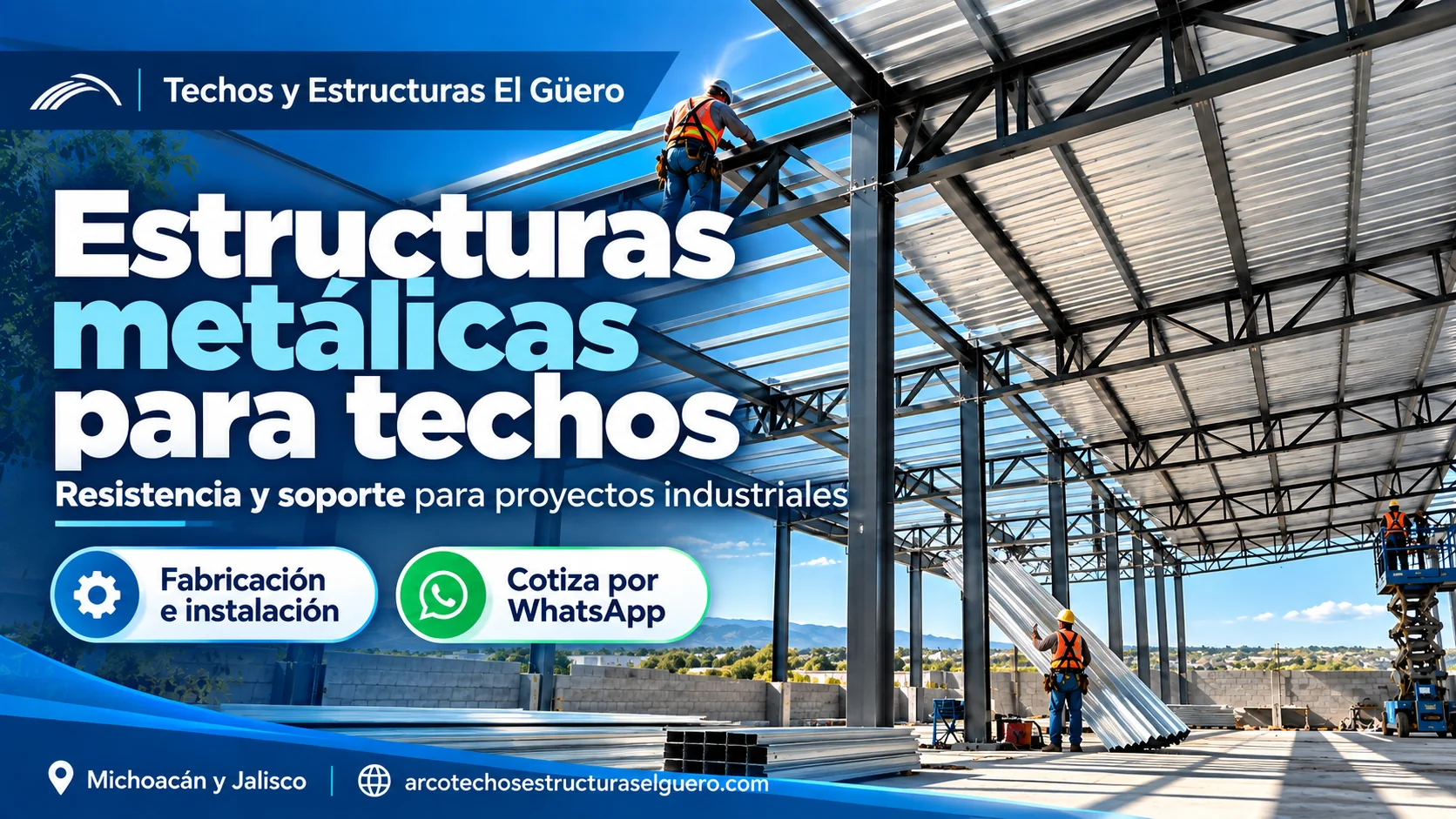Flyer informativo sobre estructuras metálicas para techos industriales